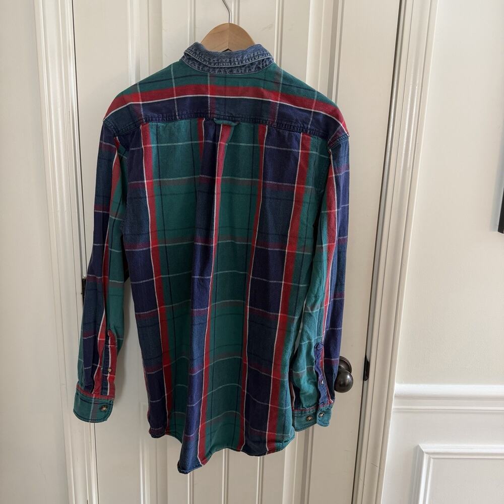 Vintage 90’s American Eagle Plaid Denim Collar Button Up Long Sleeve Men’s Sz S - Picture 6 of 10